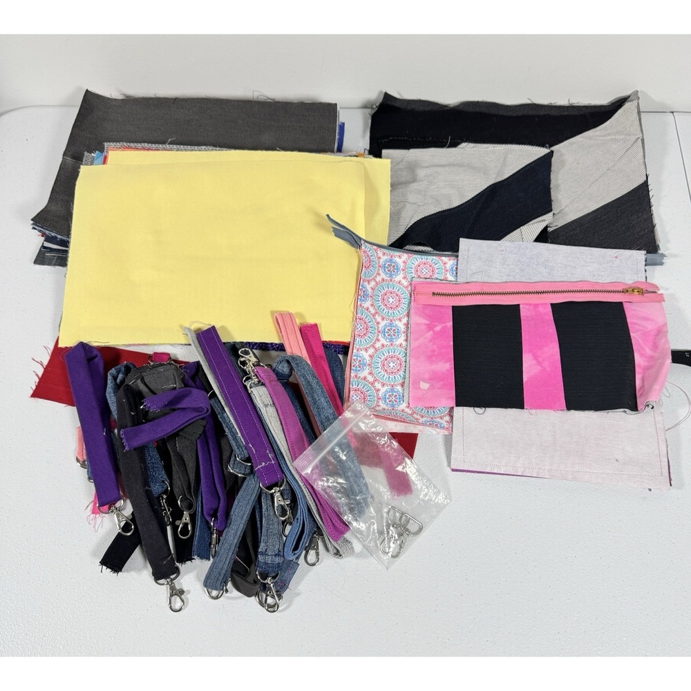Bag Making Supplies Lot Denim Fabric Zippers Wristlets Purse Sewing Kit Bundle